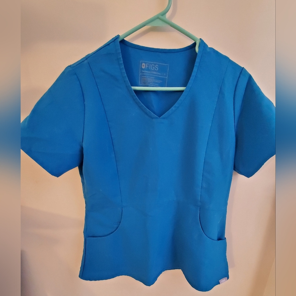 Figs Alps Blue Aburi Scrub Top Small